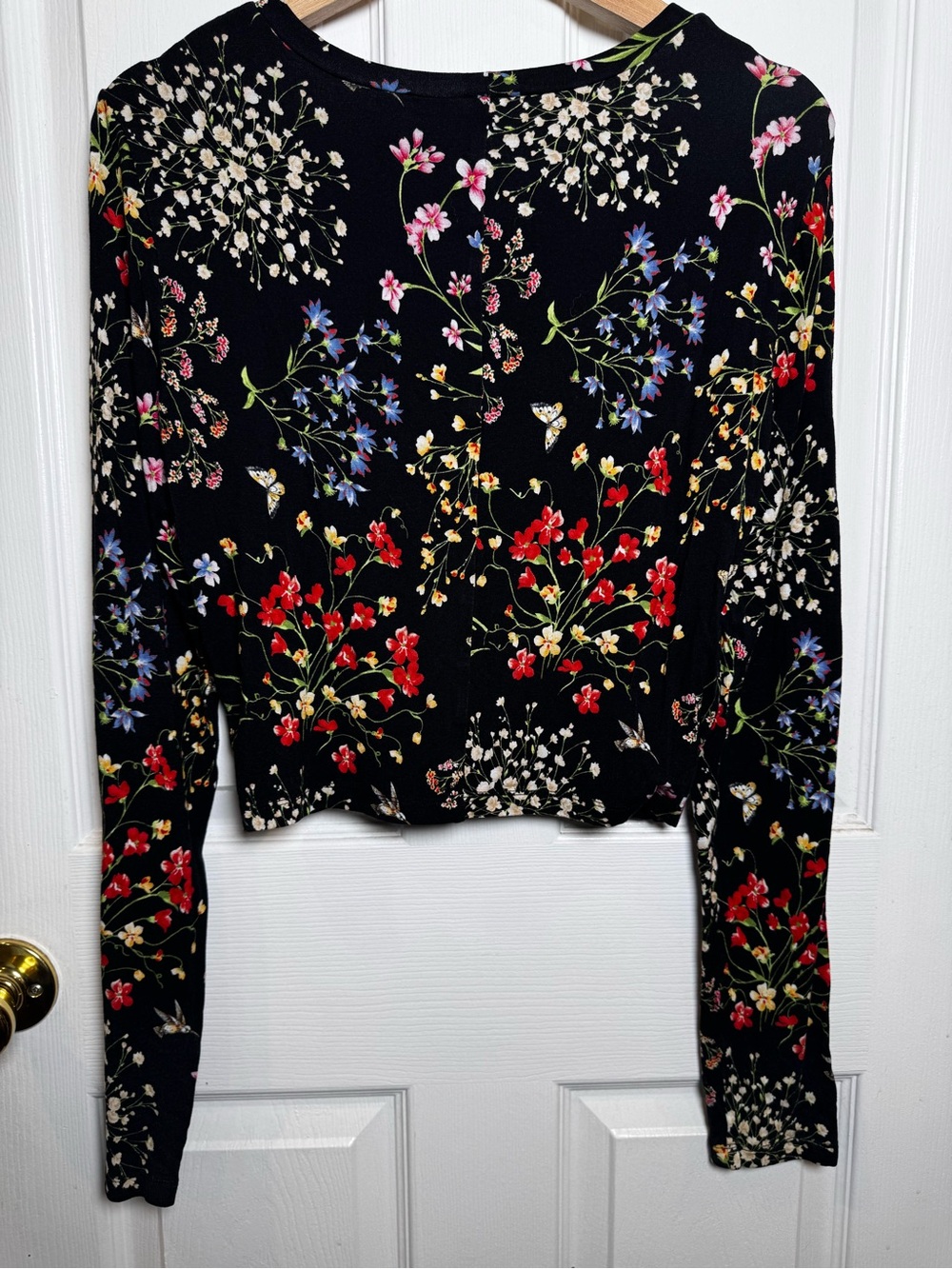 Alice + Olivia Delaina Floral Butterfly Long Sleeve Top Black Small - Picture 11 of 11